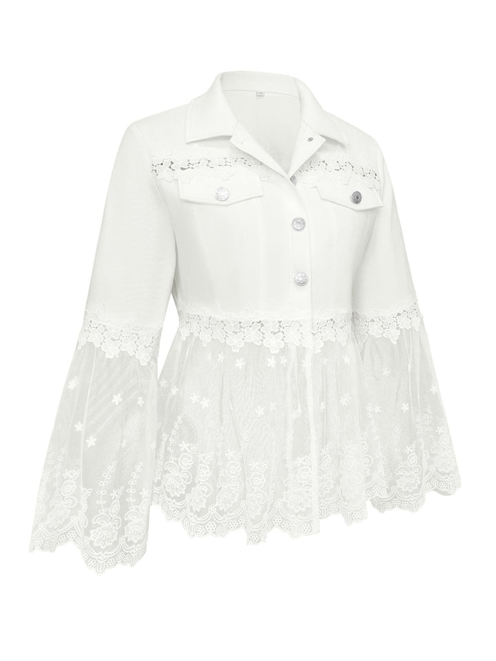 Women's short white jacket with openwork flounce