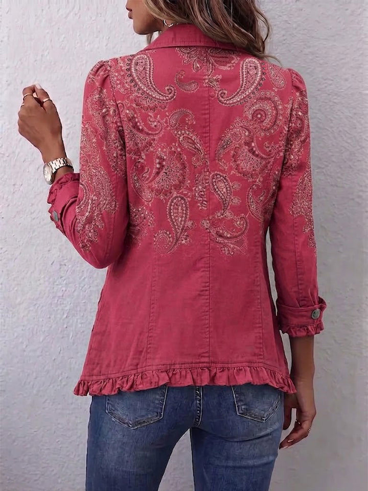 Women's berry pink blazer with tone-on-tone paisley