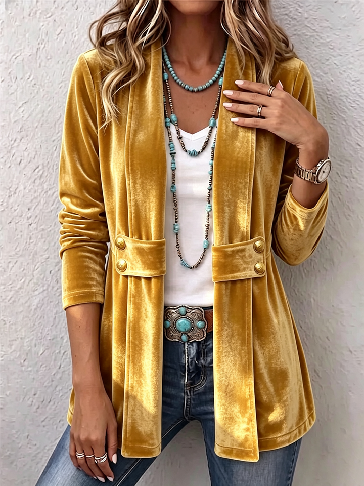 Women's open blazer with soft shimmering surface
