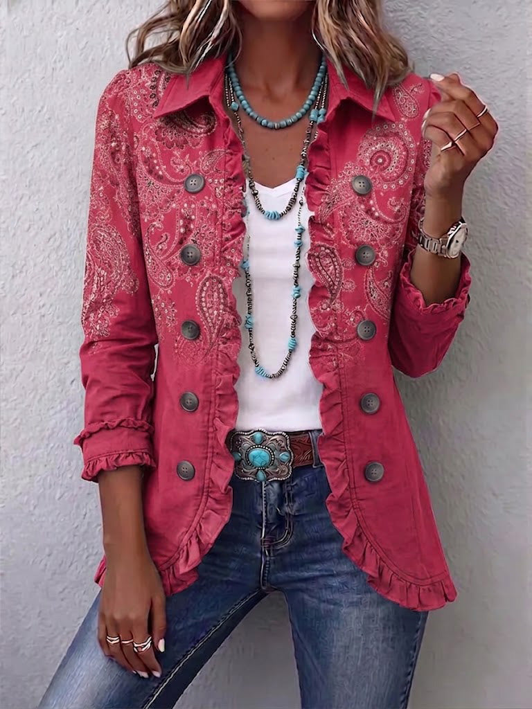 Women's berry pink blazer with tone-on-tone paisley