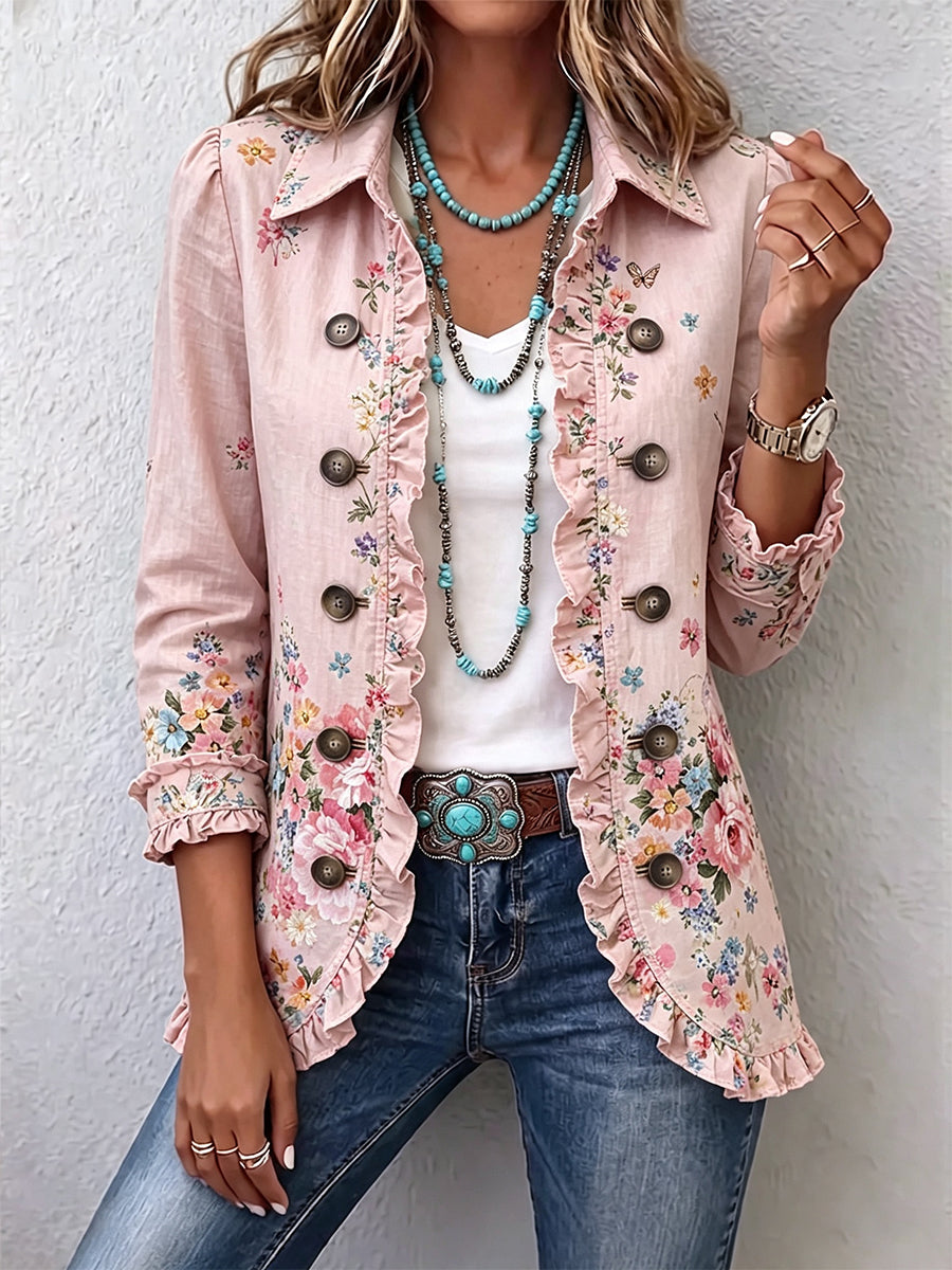 Women's rose blazer with small scattered blooms