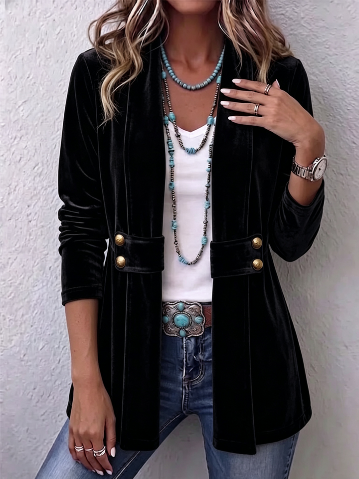 Women's open blazer with soft shimmering surface