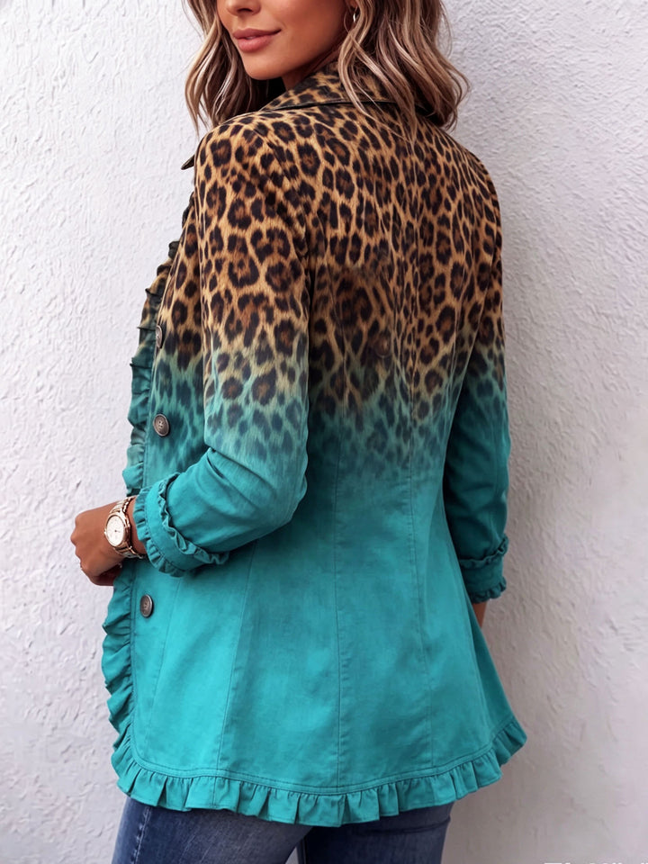 Women's blazer with leopard print fading into solid colour