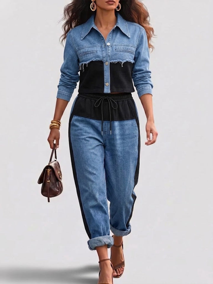 Women's two-piece set with short jacket and wide pants