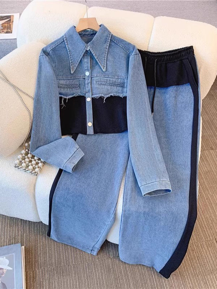 Women's two-piece set with short jacket and wide pants