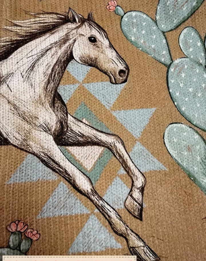 Women's caramel cardigan with horse and cactus print