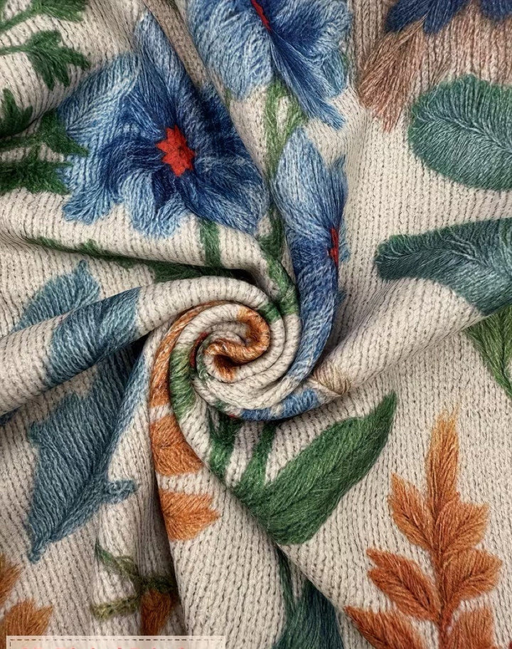 Women's cream cardigan with colourful folk flowers