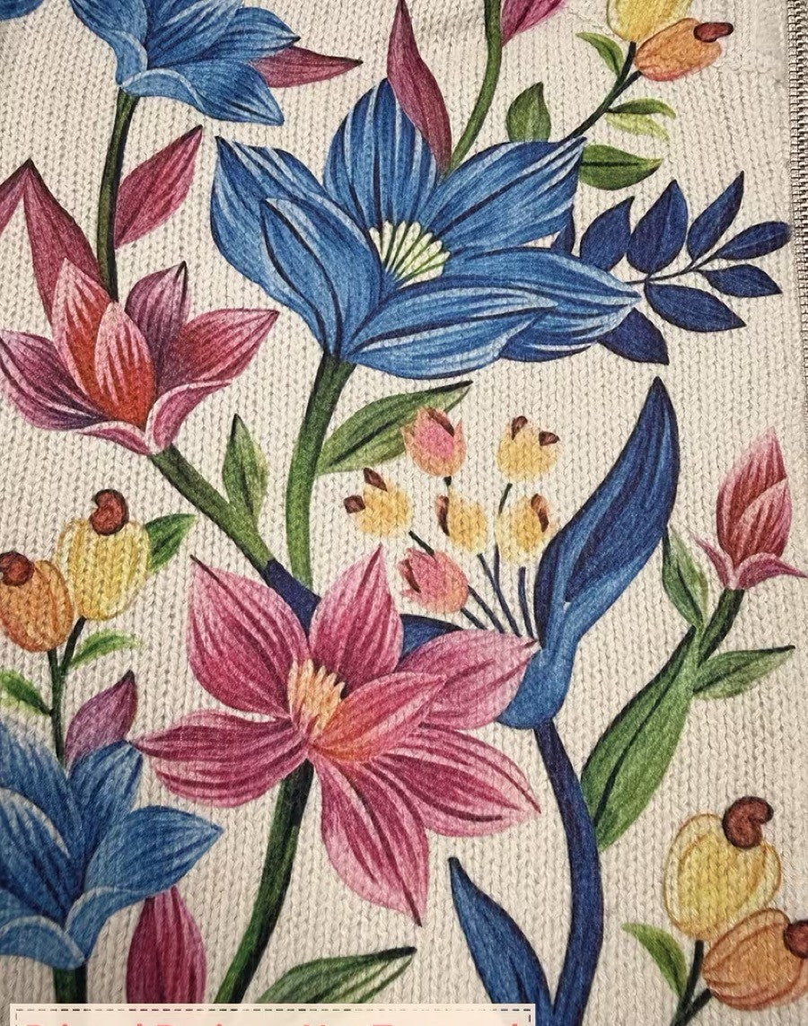 Women's cream cardigan with colourful folk flowers
