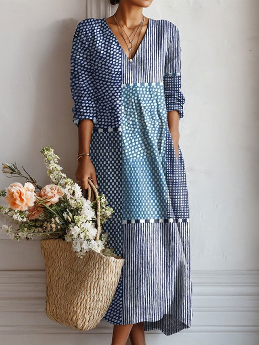 A woman wearing a light, airy everyday day dress on a relaxed day out.